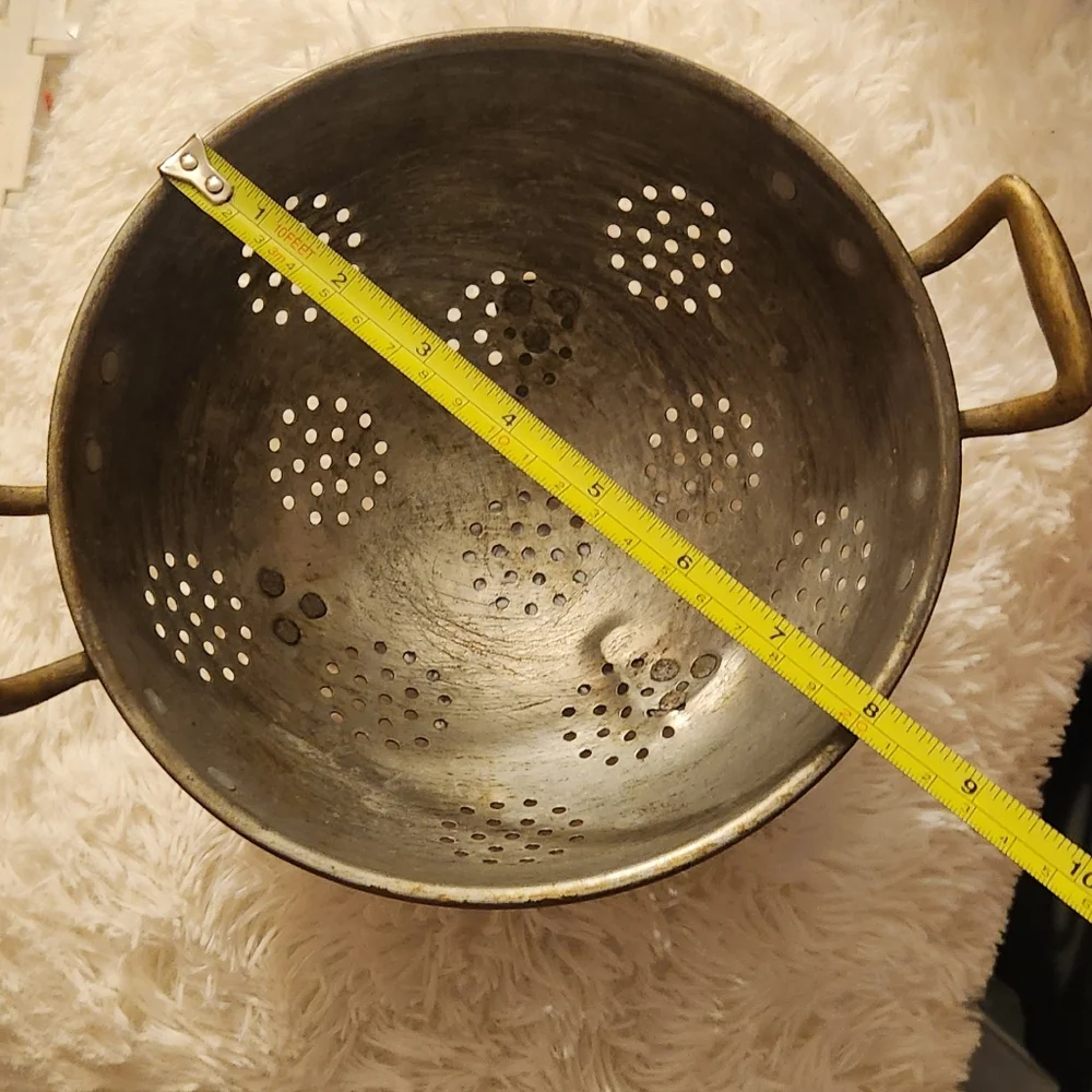 Antique copper colander with Brass Feet & Handles